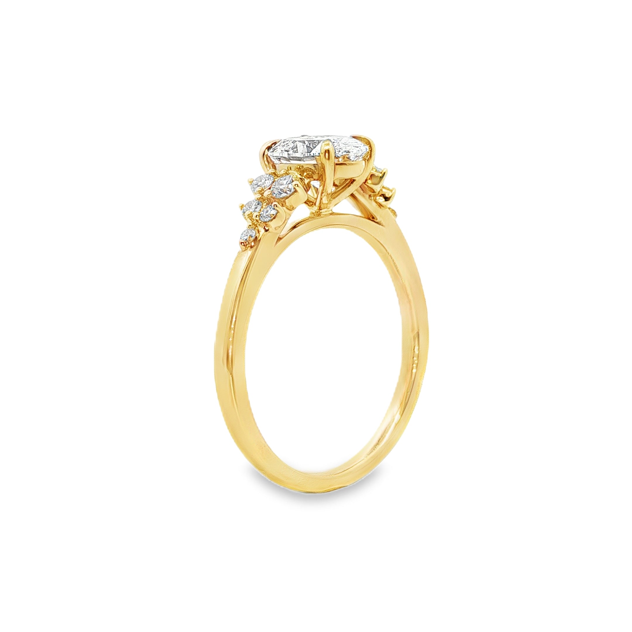 9ct Yellow Gold Oval Lab Grown Diamond Ring with Cluster Shoulders – 1.24ct TDW