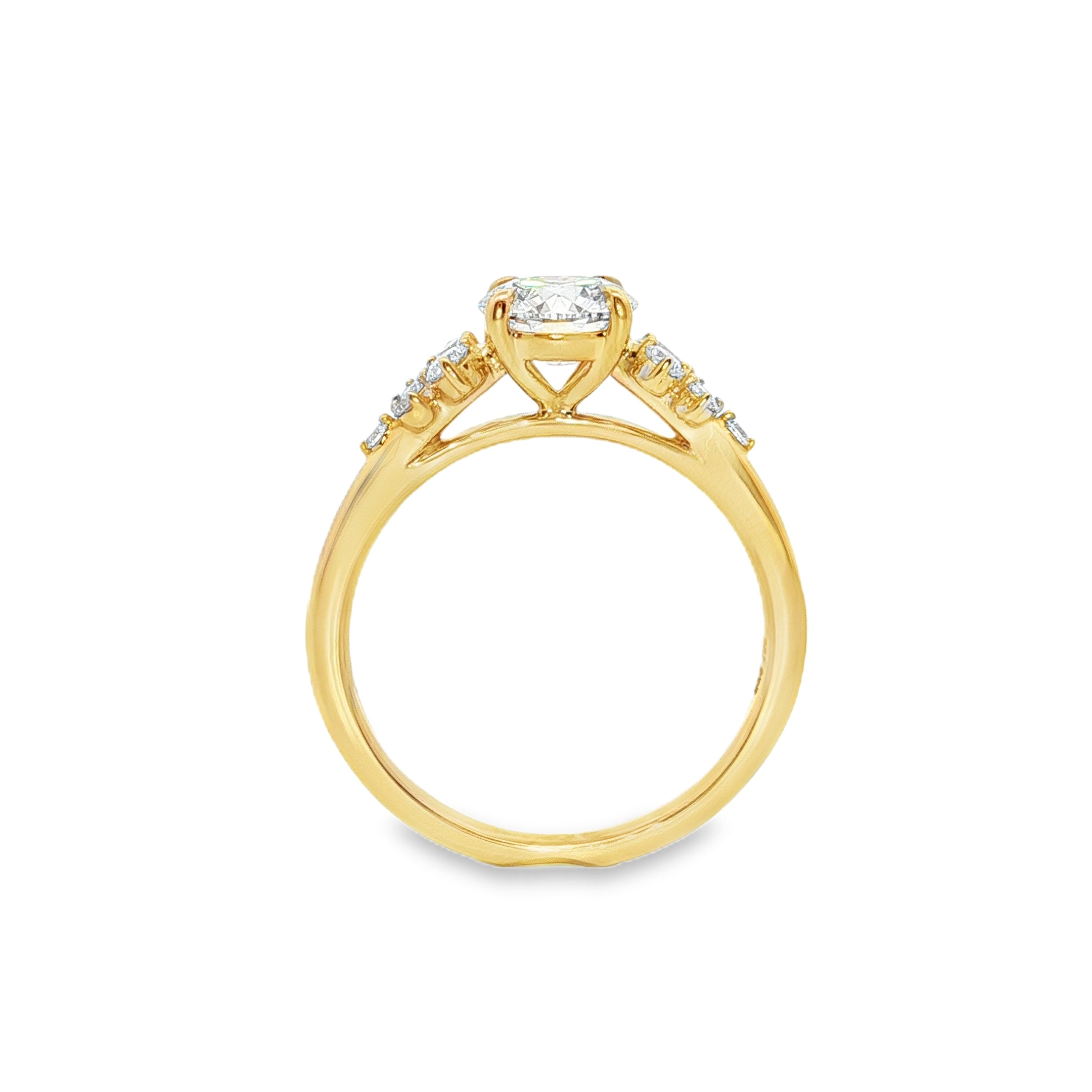 1.26ct Round Lab-Grown Diamond Ring with Cluster Shoulders 9ct Yellow Gold