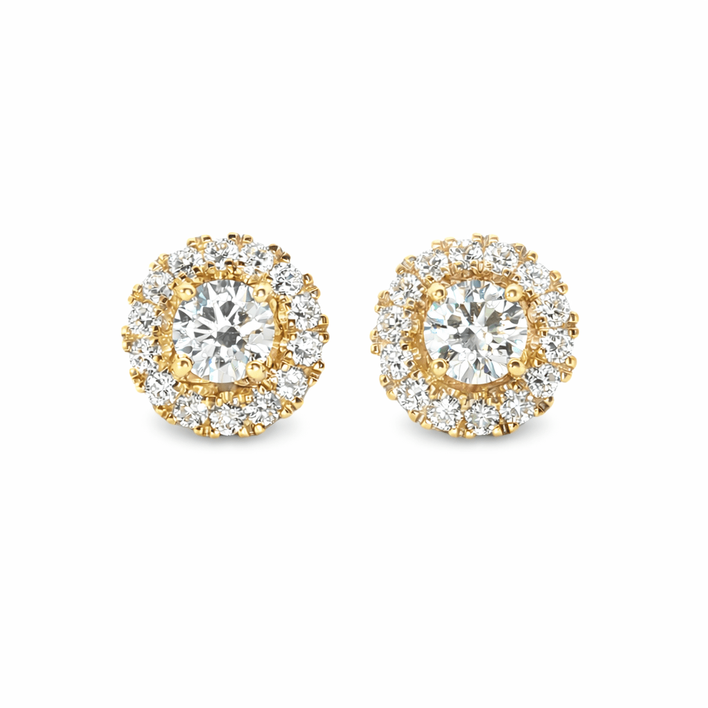 1.00ct Round Halo Lab-Grown Diamond Stud Earrings in 9ct Yellow Gold - Diamond Lab Boutique