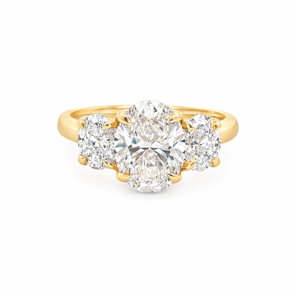 1.04ct E VS1 Oval Lab-Grown Diamond Trilogy Ring in 18ct Yellow Gold (1.54ct TDW) - Diamond Lab Boutique