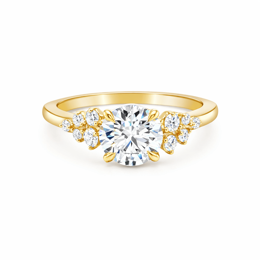 1.26ct Round Lab-Grown Diamond Ring with Cluster Shoulders 9ct Yellow Gold - Diamond Lab Boutique