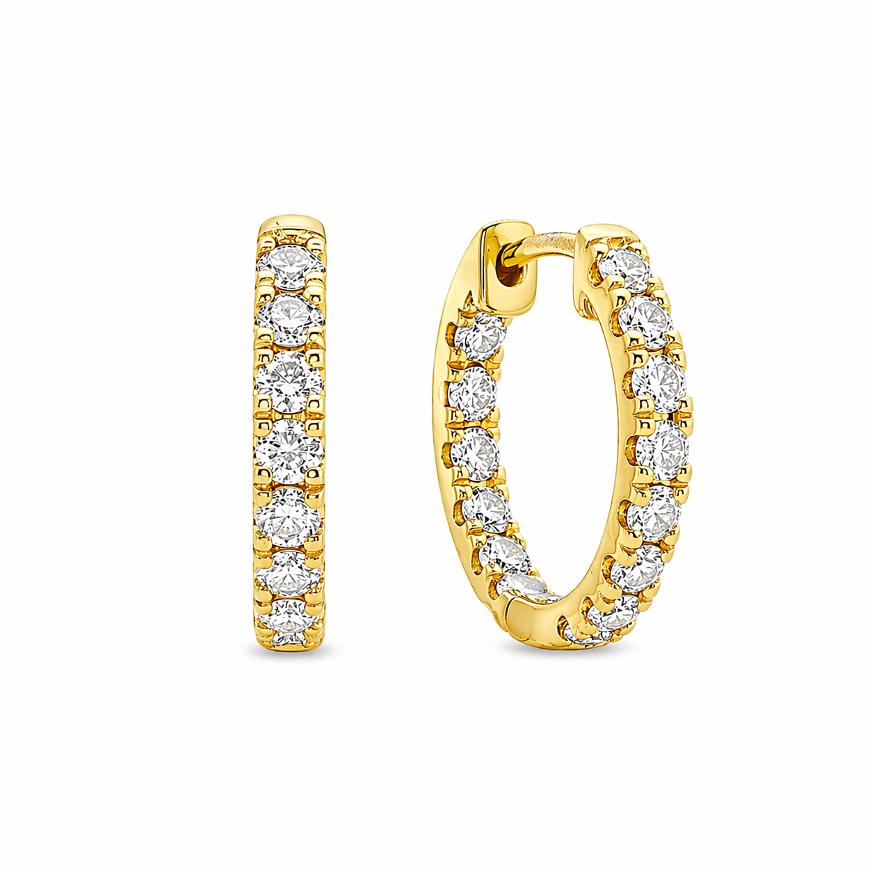9ct Yellow Gold Inside/Outside Lab Grown Diamond Hoop Earrings – 0.90ct TDW