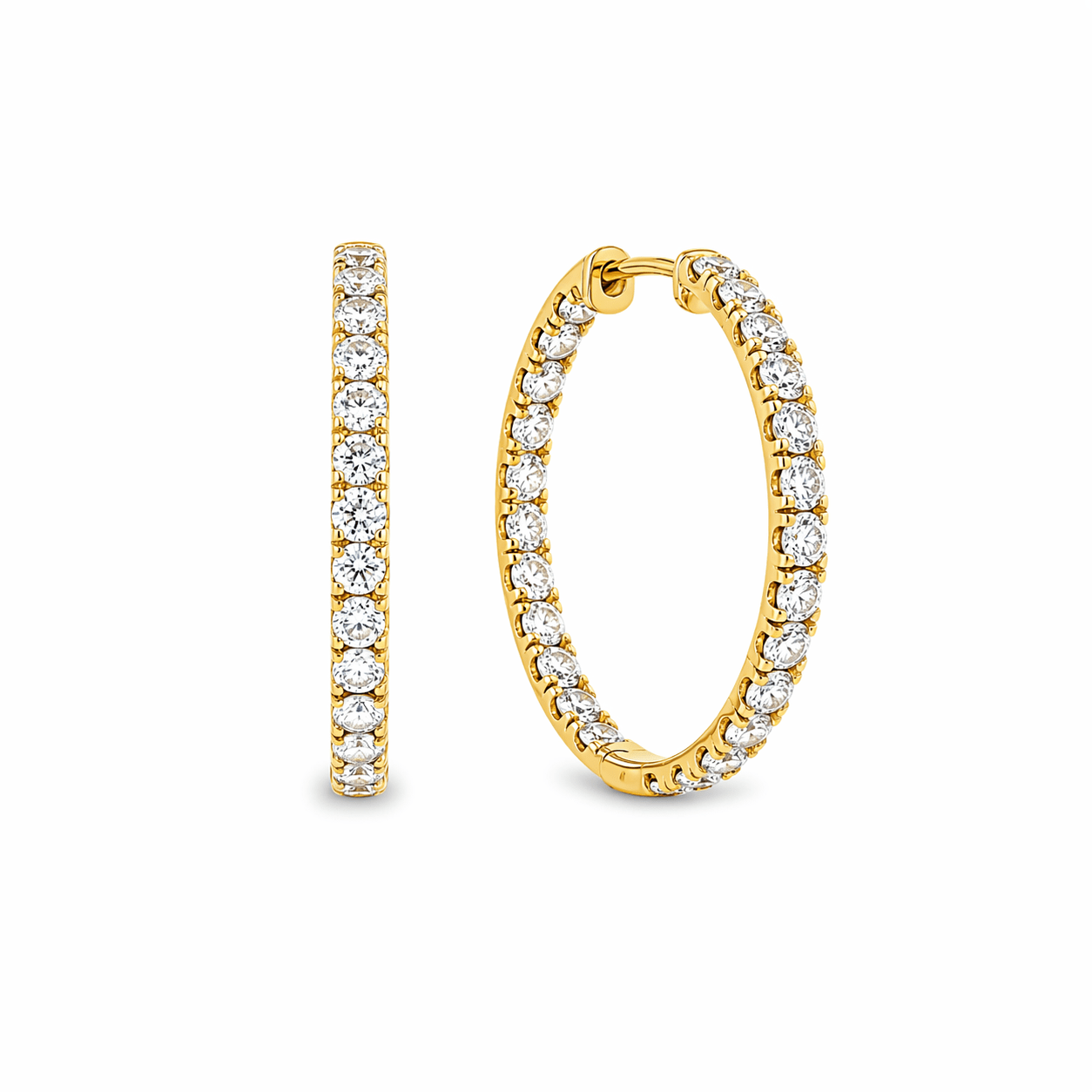 9ct Yellow Gold Claw Set Inside/Outside Lab Grown Diamond Hoop Earrings – 2.00ct TDW - Diamond Lab Boutique