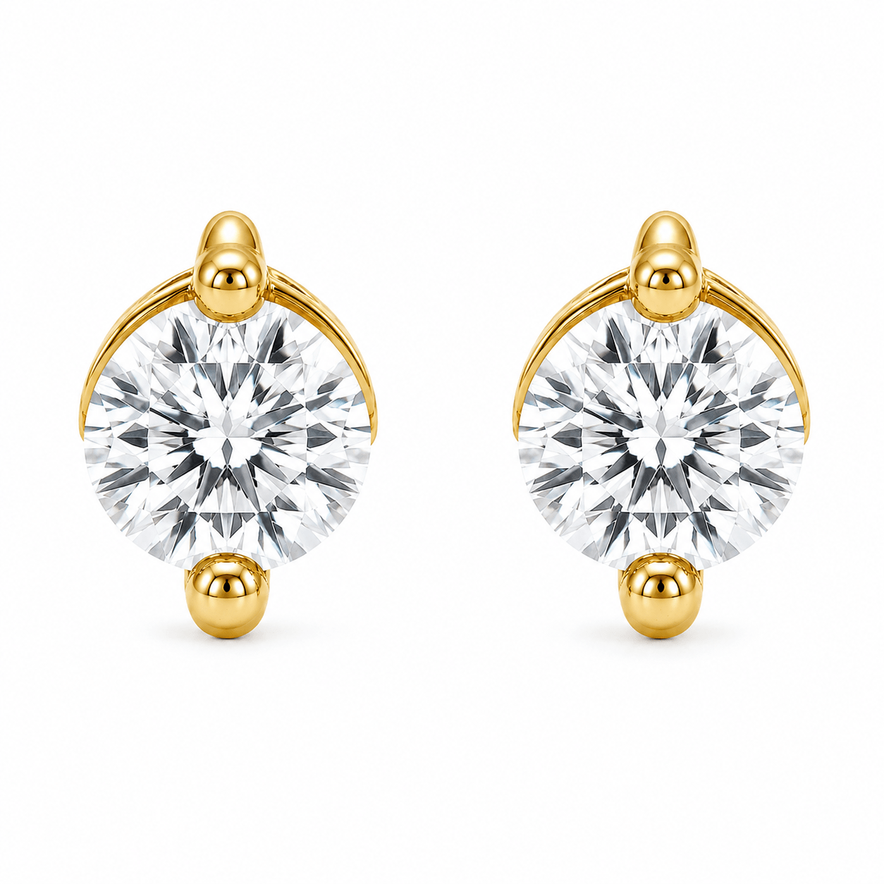 9ct Yellow Gold Round Lab Grown Diamond 2-Claw Stud Earrings – 0.30ct TDW - Diamond Lab Boutique