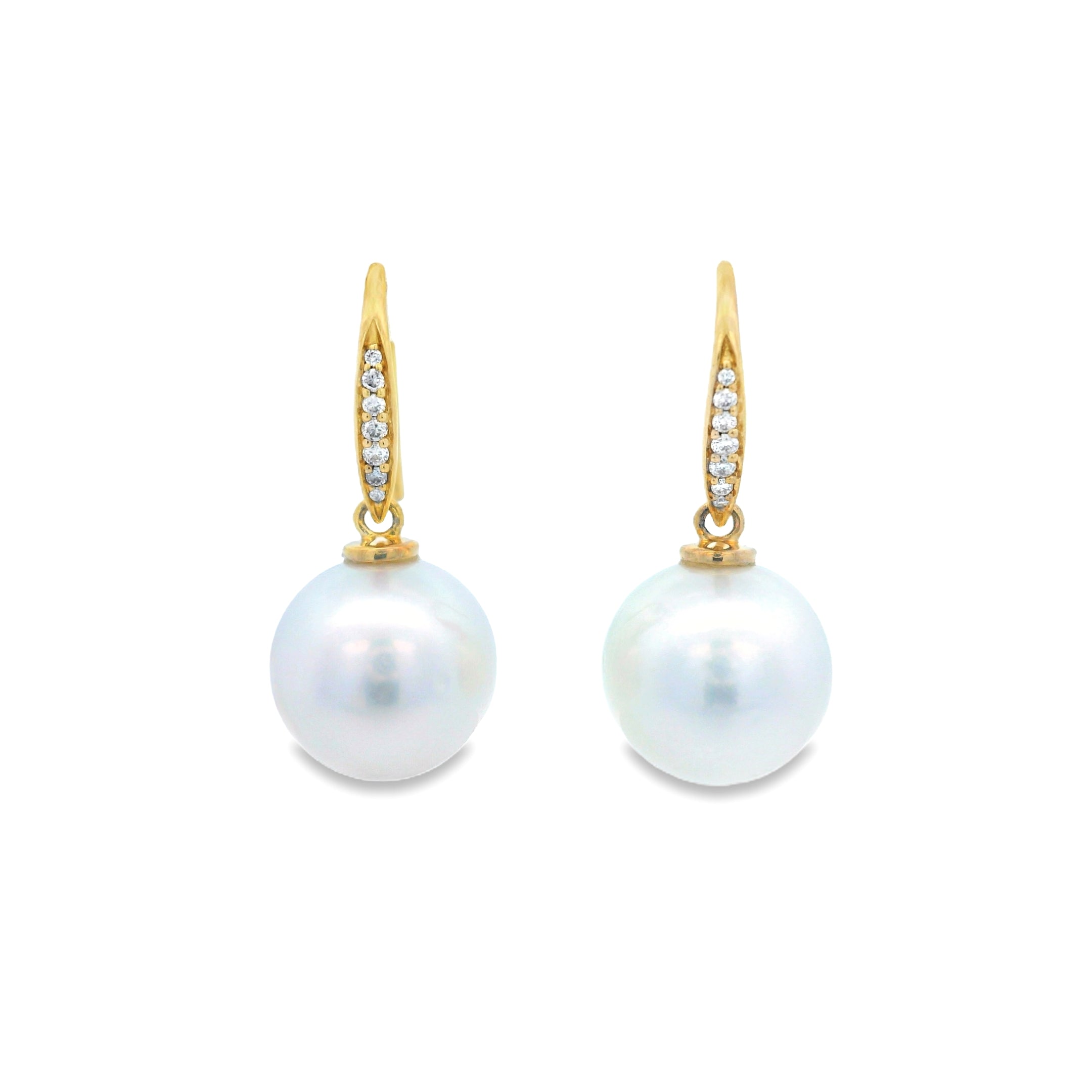 0.10ct Lab-Grown Diamond and South Sea Pearl Shepherd Hook Earrings in 9ct Yellow Gold