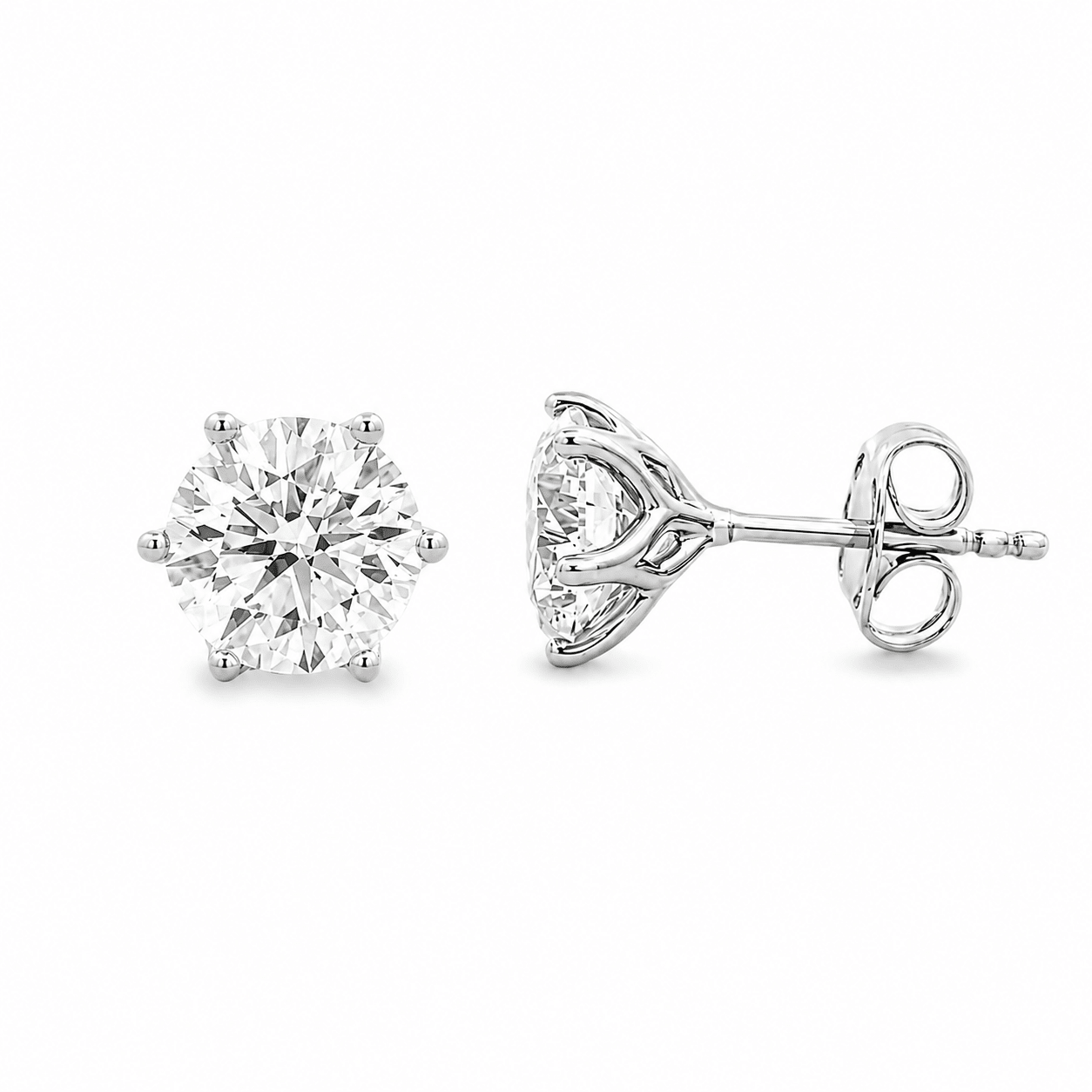 9ct White Gold Round Lab Grown Diamond Tulip Stud Earrings – 4.04ct TDW - Diamond Lab Boutique