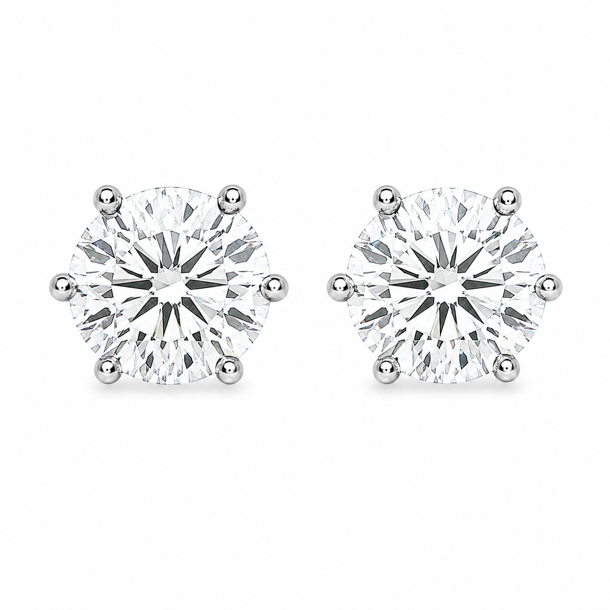 18ct White Gold 6-Claw Round Lab Grown Diamond Stud Earrings – 2.00ct TDW