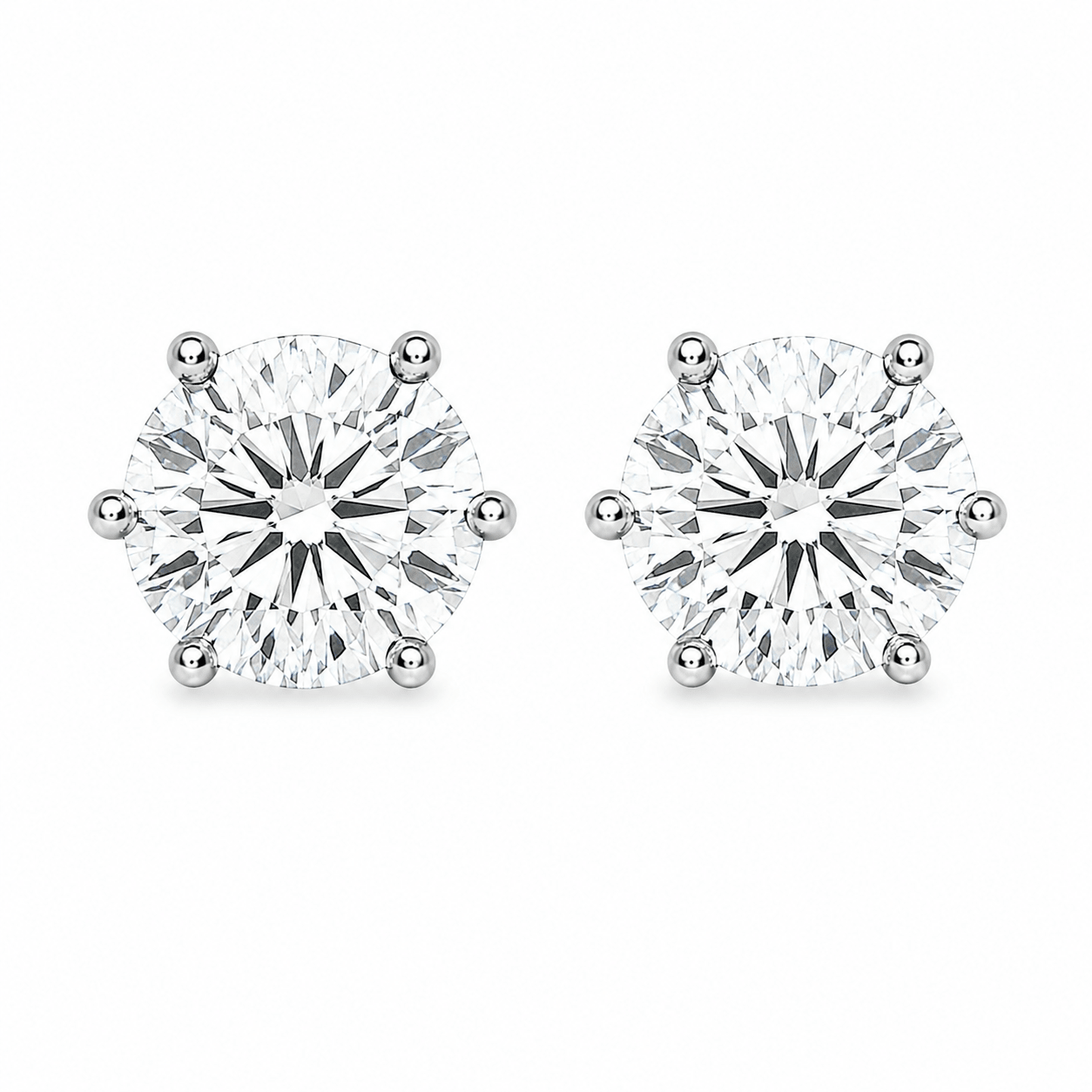 18ct White Gold 6-Claw Round Lab Grown Diamond Stud Earrings – 2.00ct TDW - Diamond Lab Boutique
