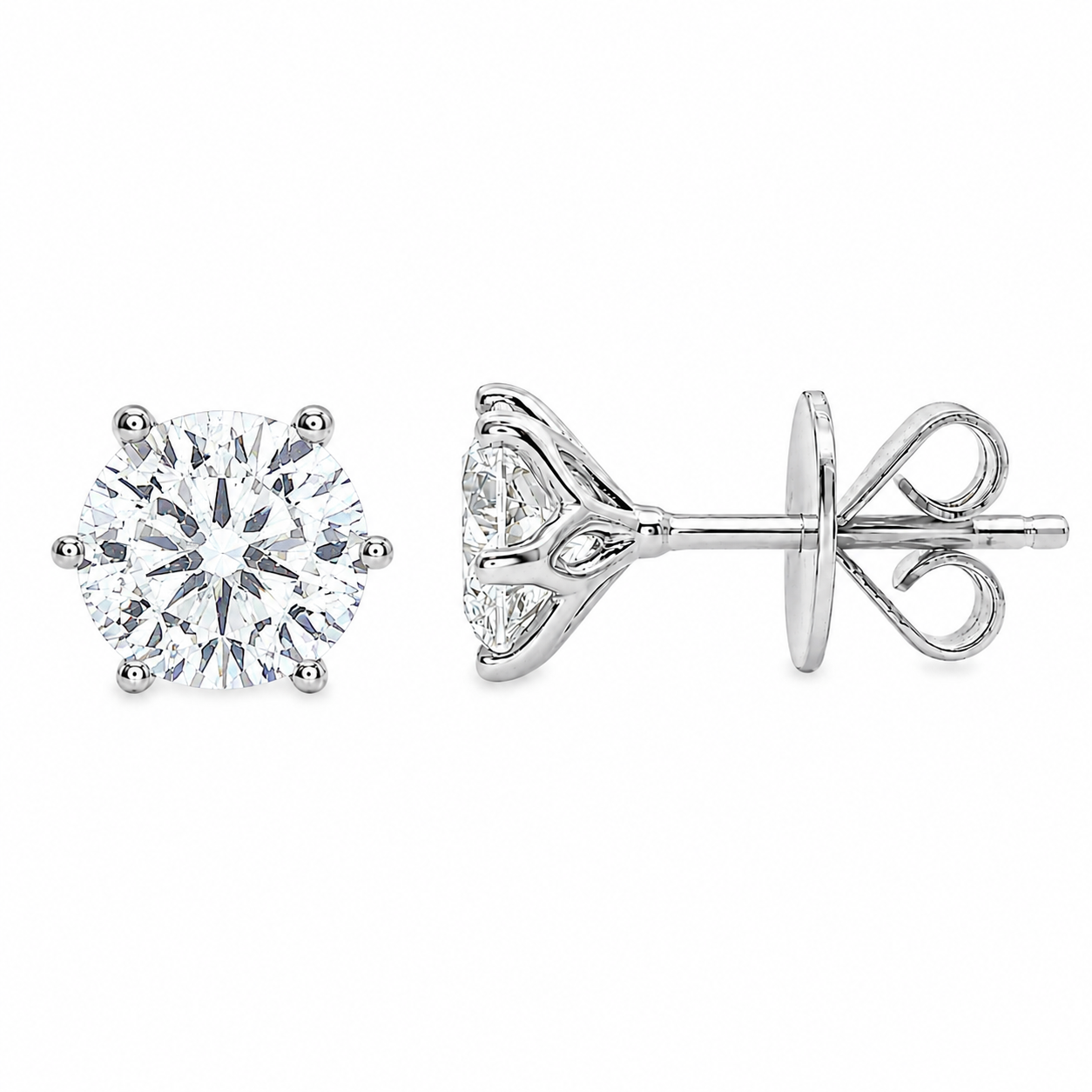 18ct White Gold 6-Claw Round Lab Grown Diamond Stud Earrings – 2.00ct TDW