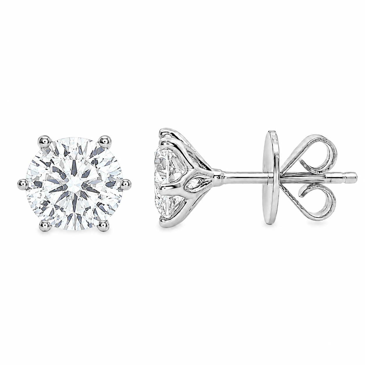 18ct White Gold 6-Claw Round Lab Grown Diamond Stud Earrings – 2.00ct TDW - Diamond Lab Boutique