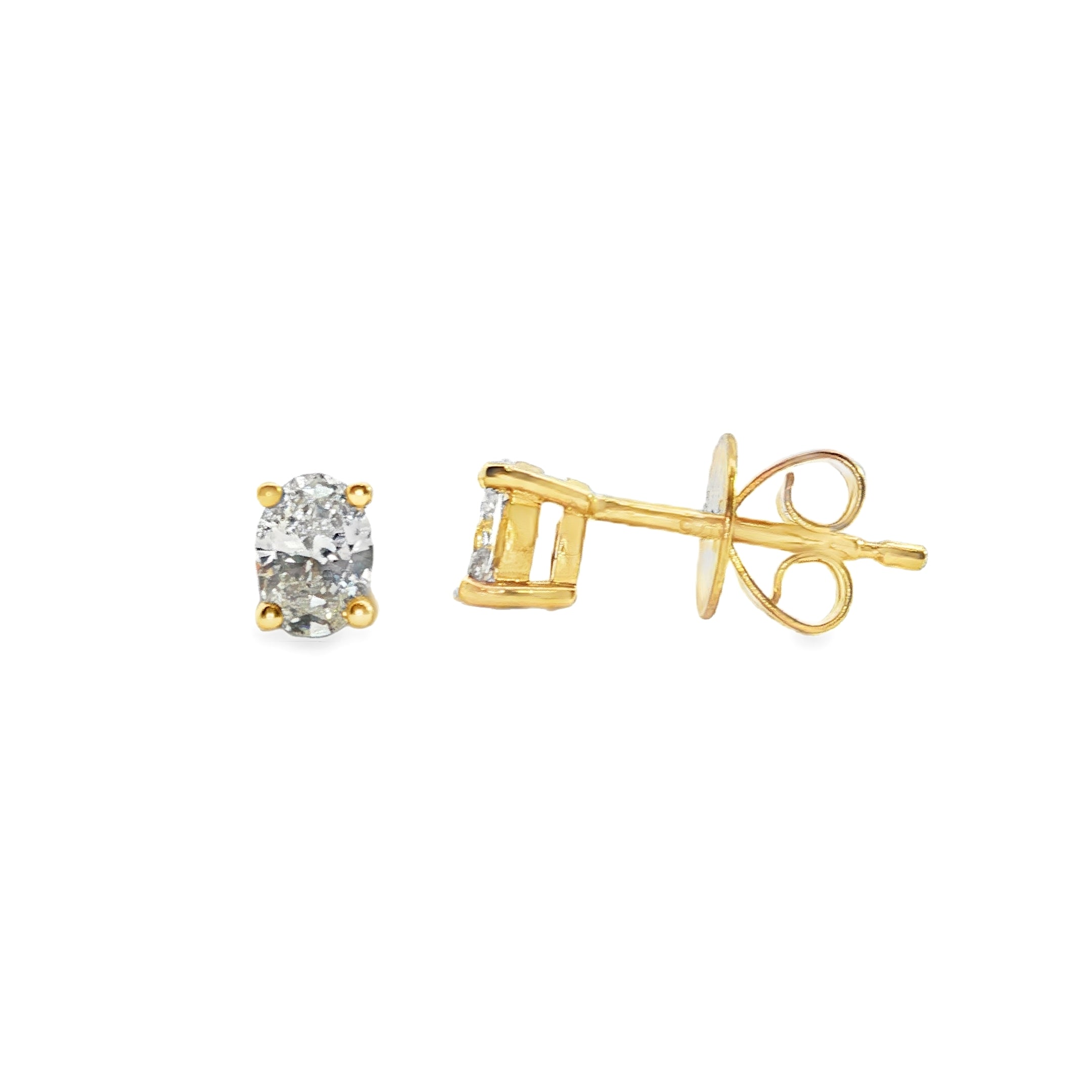 9ct Yellow Gold 4-Claw Oval Lab Grown Diamond Stud Earrings – 0.50ct TDW