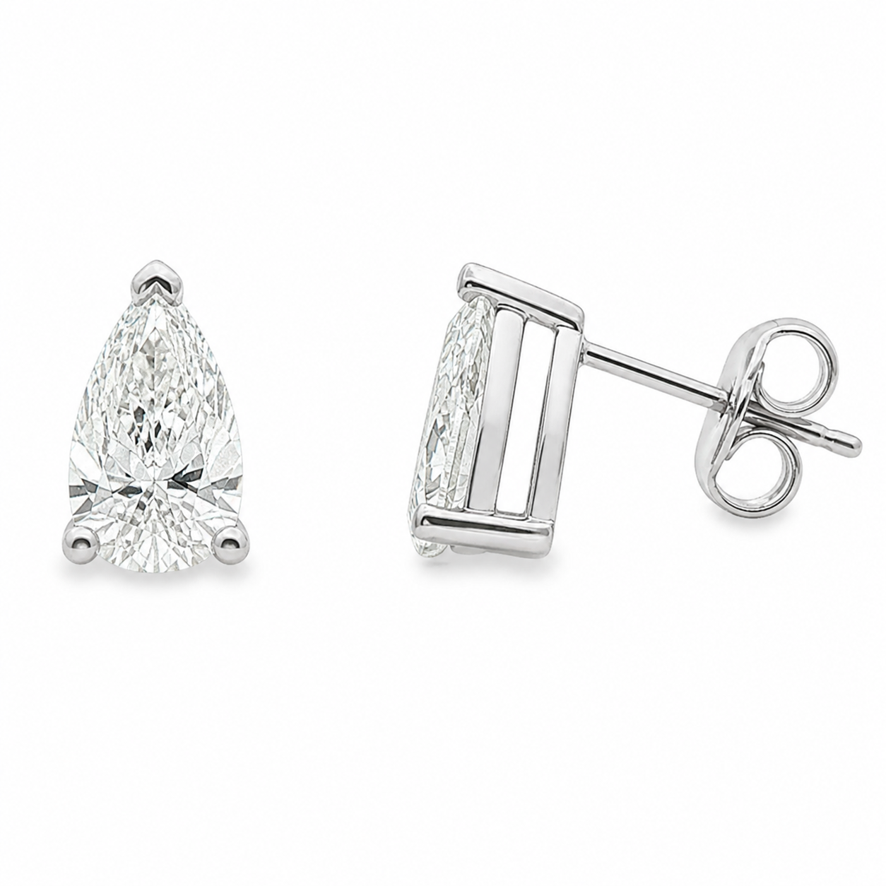 9ct White Gold Pear Cut Lab Grown Diamond Stud Earrings – 2.13ct TDW