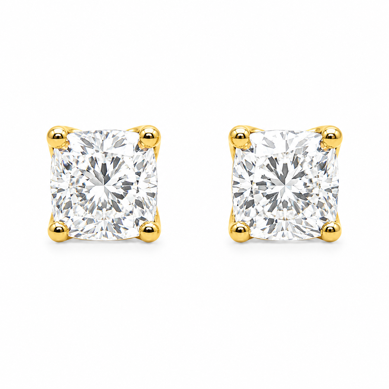 9ct Yellow Gold Tulip 4-Claw Set Cushion Cut Lab Grown Diamond Earrings – 1.10ct TDW