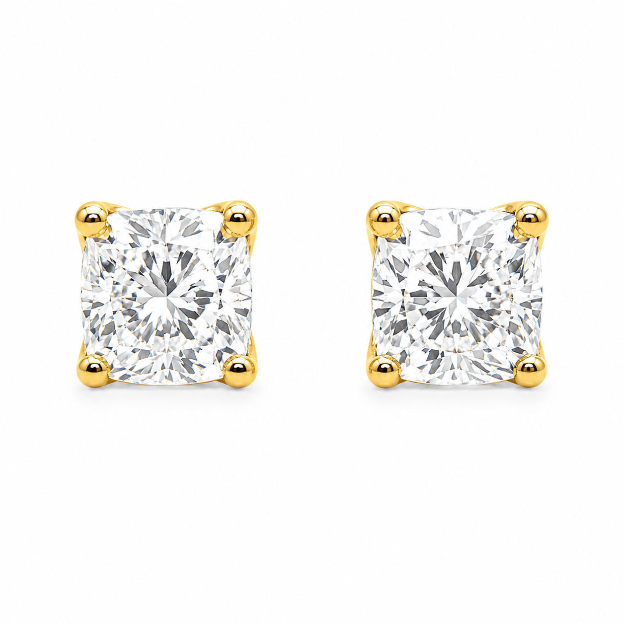 9ct Yellow Gold Tulip 4-Claw Set Cushion Cut Lab Grown Diamond Earrings – 1.10ct TDW - Diamond Lab Boutique