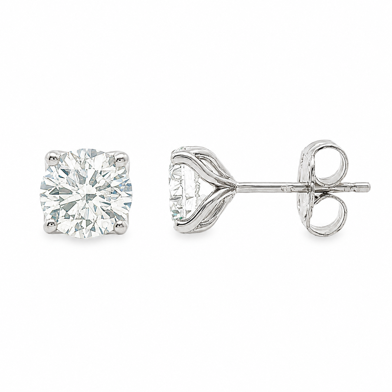 9ct White Gold Tulip 4-Claw Round Lab Grown Diamond Earrings – 1.50ct TDW