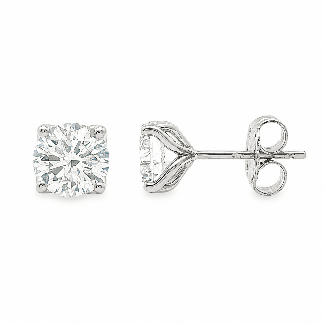9ct White Gold Tulip 4-Claw Round Lab Grown Diamond Earrings – 1.50ct TDW - Diamond Lab Boutique