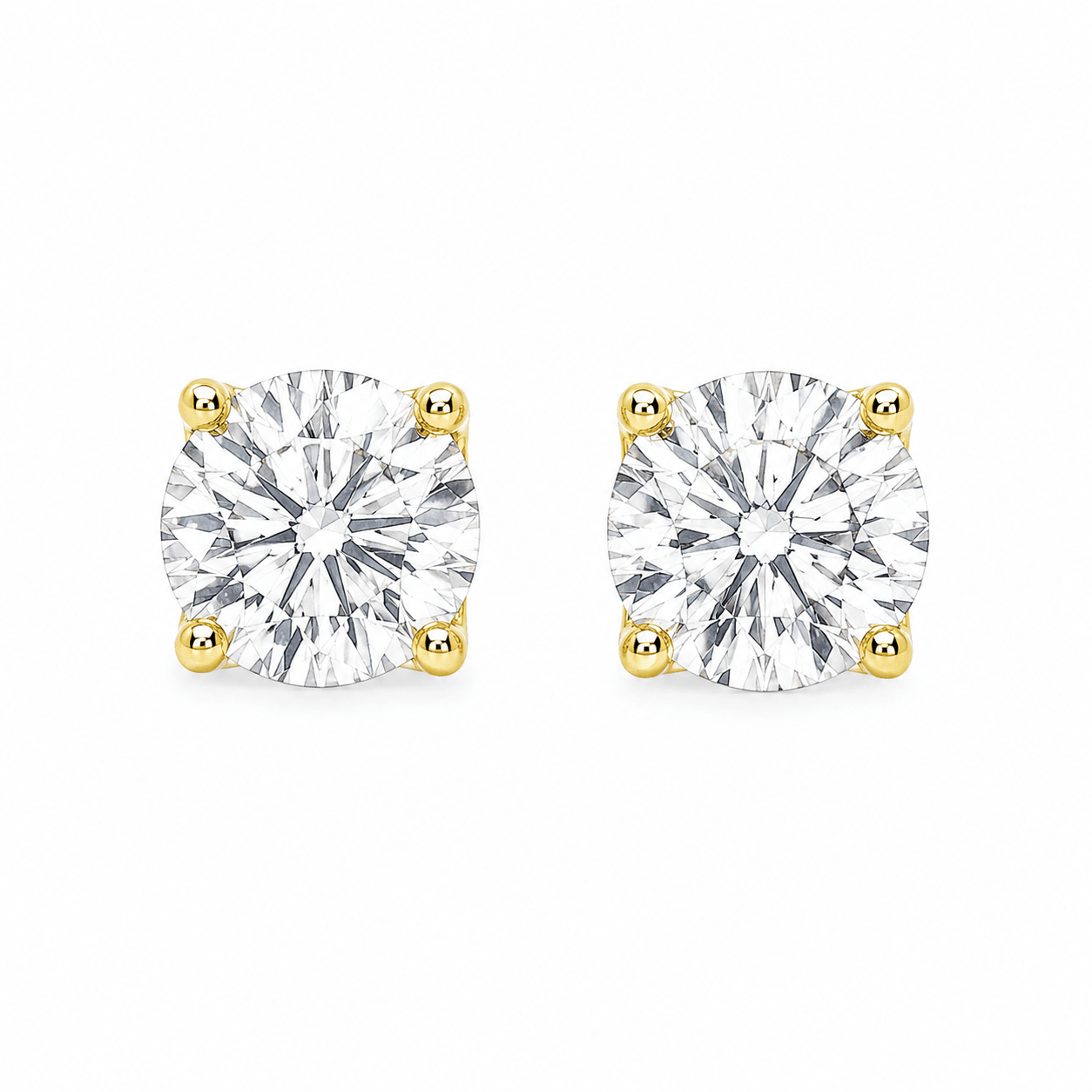 9ct Yellow Gold Tulip 4-Claw Round Lab Grown Diamond Earrings – 1.50ct TDW - Diamond Lab Boutique