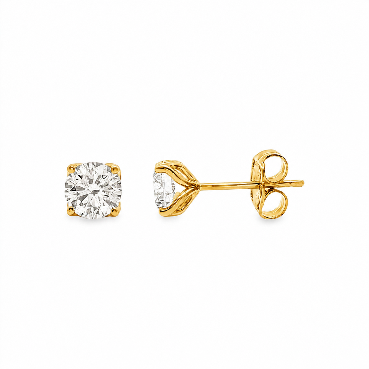 9ct Yellow Gold Tulip 4-Claw Round Lab Grown Diamond Earrings – 1.50ct TDW
