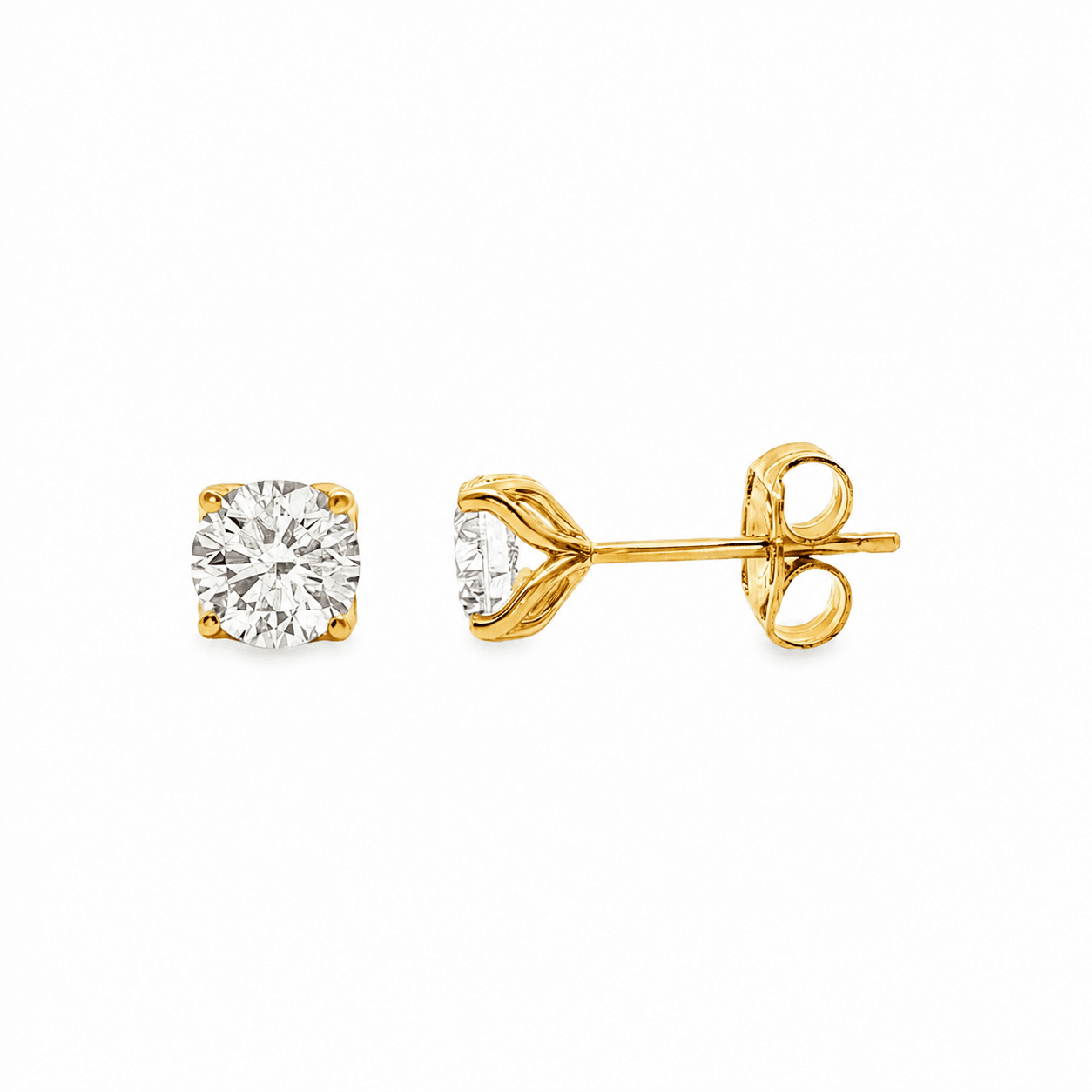 9ct Yellow Gold Tulip 4-Claw Round Lab Grown Diamond Earrings – 1.50ct TDW - Diamond Lab Boutique