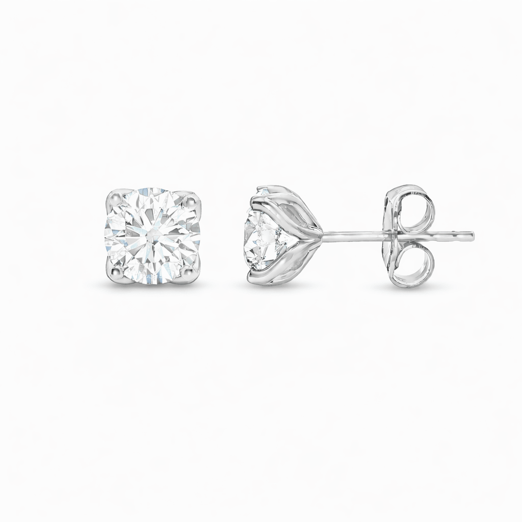 18ct White Gold Tulip 4 Claw Round Lab Grown Diamond Stud Earrings – 2.00ct TDW - Diamond Lab Boutique