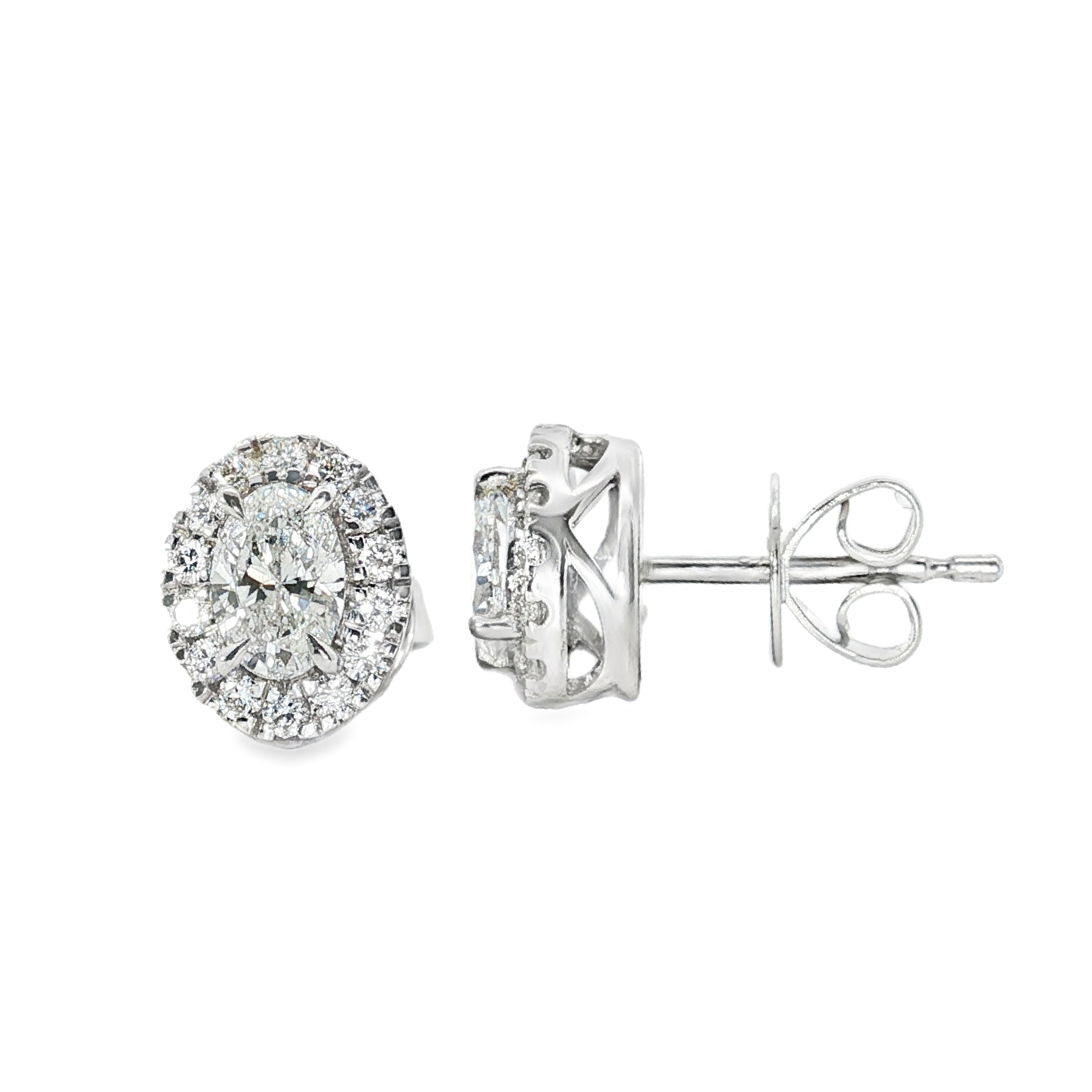 9ct White Gold Oval Lab Grown Diamond Halo Stud Earrings – 1.00ct TDW