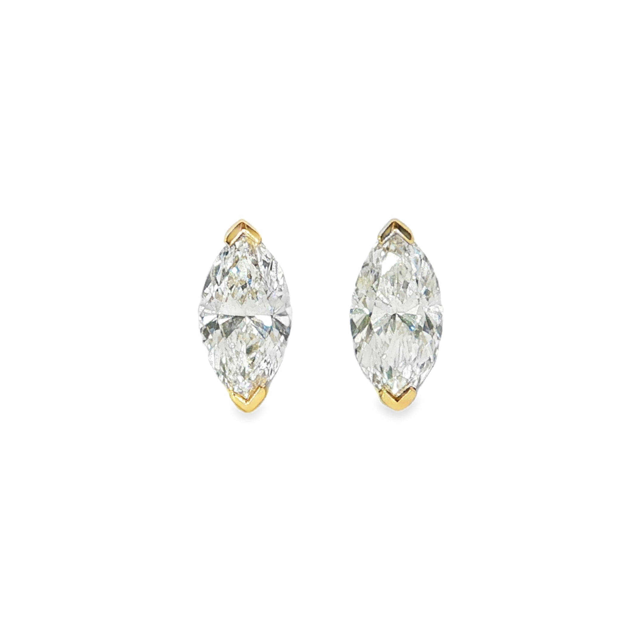 1.00ct Marquise-Cut Lab-Grown Diamond Claw-Set Stud Earrings in 9ct Yellow Gold