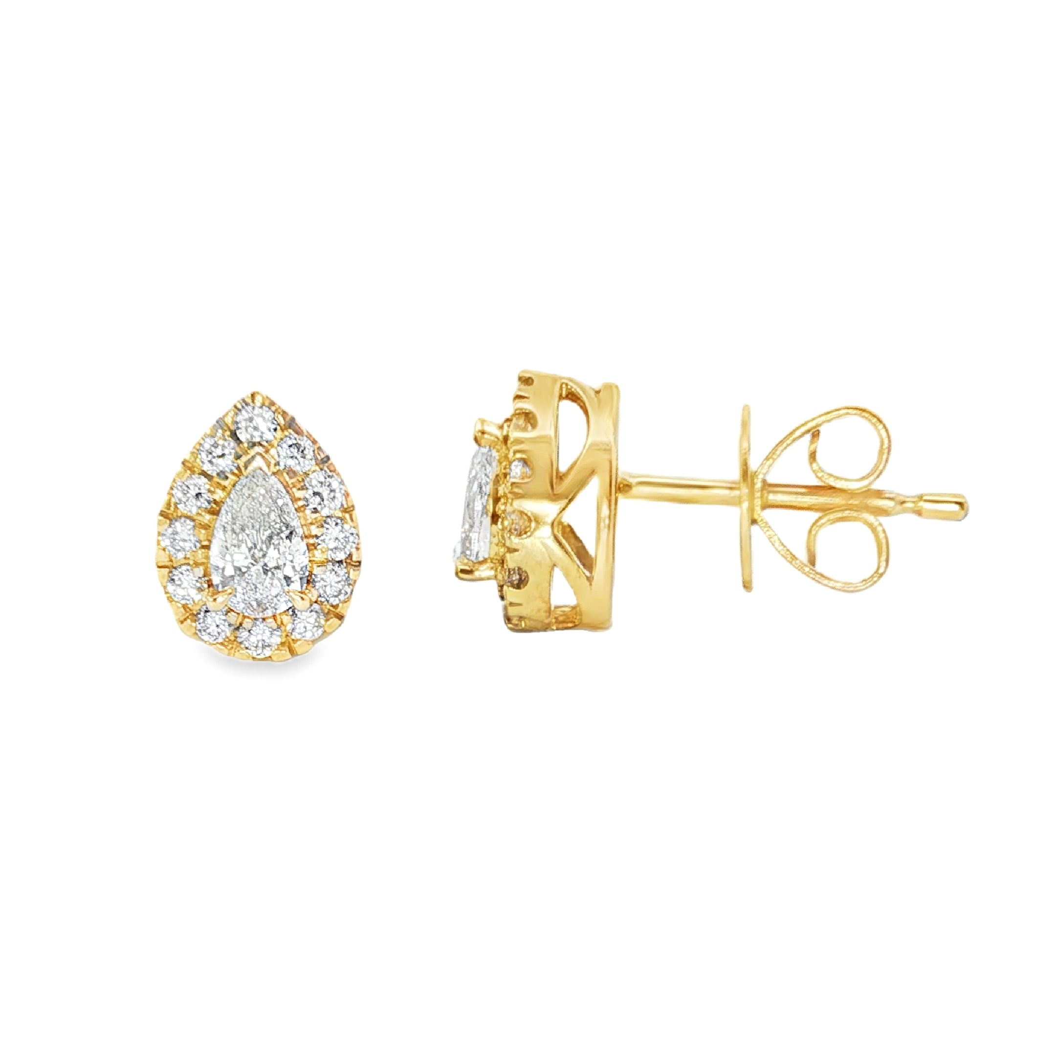 9ct Yellow Gold Pear Cut Lab Grown Diamond Halo Stud Earrings – 0.50ct TDW