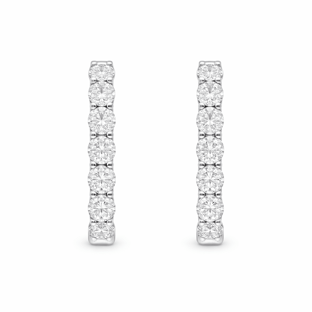 9ct White Gold Inside/Outside Lab Grown Diamond Hoop Earrings – 3.50ct TDW - Diamond Lab Boutique