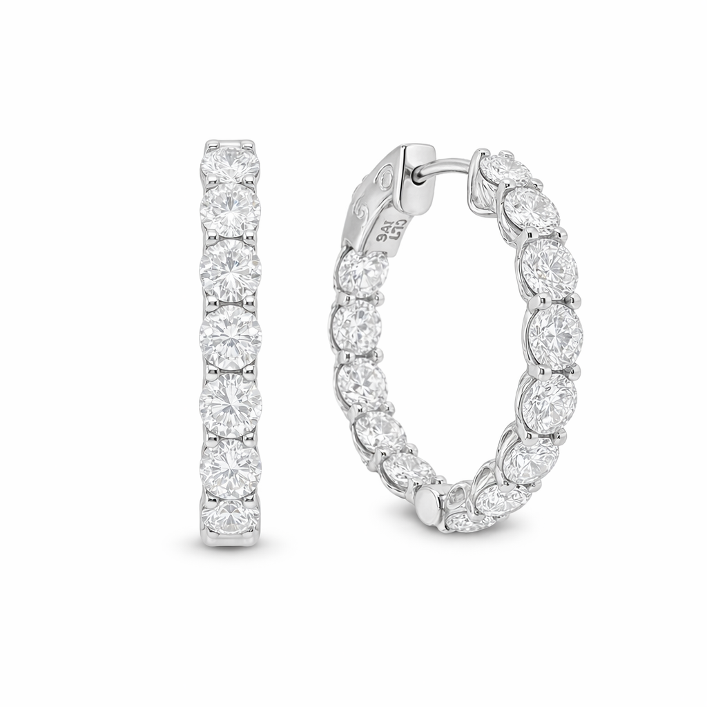 9ct White Gold Inside/Outside Lab Grown Diamond Hoop Earrings – 3.50ct TDW