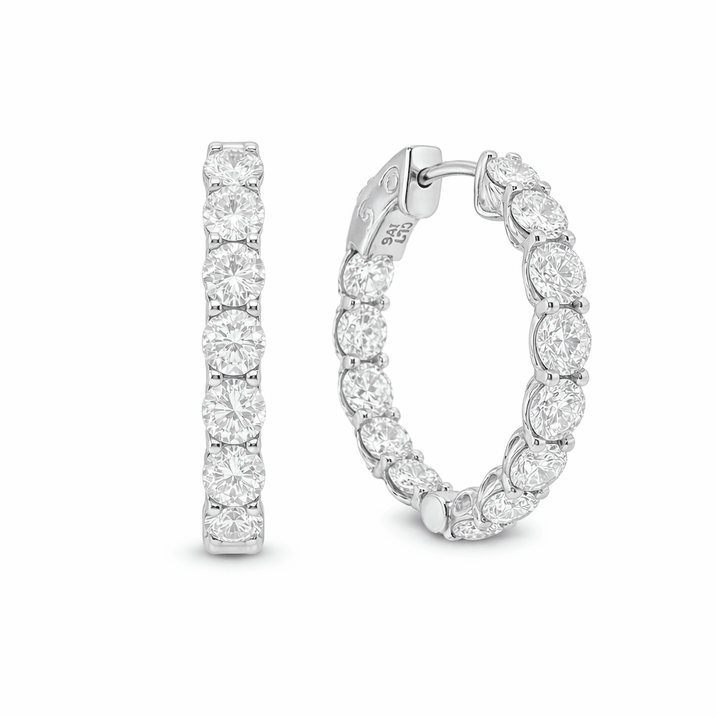 9ct White Gold Inside/Outside Lab Grown Diamond Hoop Earrings – 3.50ct TDW - Diamond Lab Boutique