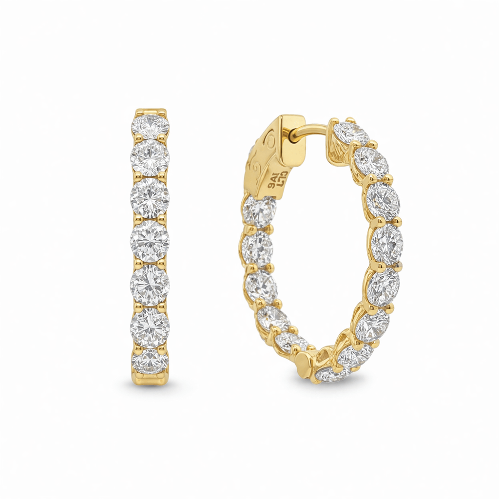 9ct Yellow Gold Inside/Outside Lab Grown Diamond Hoop Earrings – 3.50ct TDW - Diamond Lab Boutique