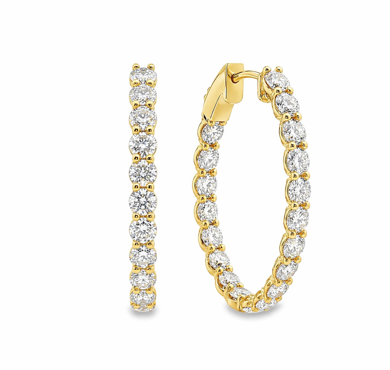 9ct Yellow Gold Oval Inside/Outside Lab Grown Diamond Hoop Earrings – 5.20ct TDW