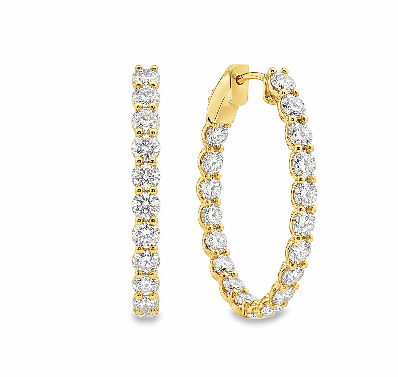 9ct Yellow Gold Oval Inside/Outside Lab Grown Diamond Hoop Earrings – 5.20ct TDW - Diamond Lab Boutique