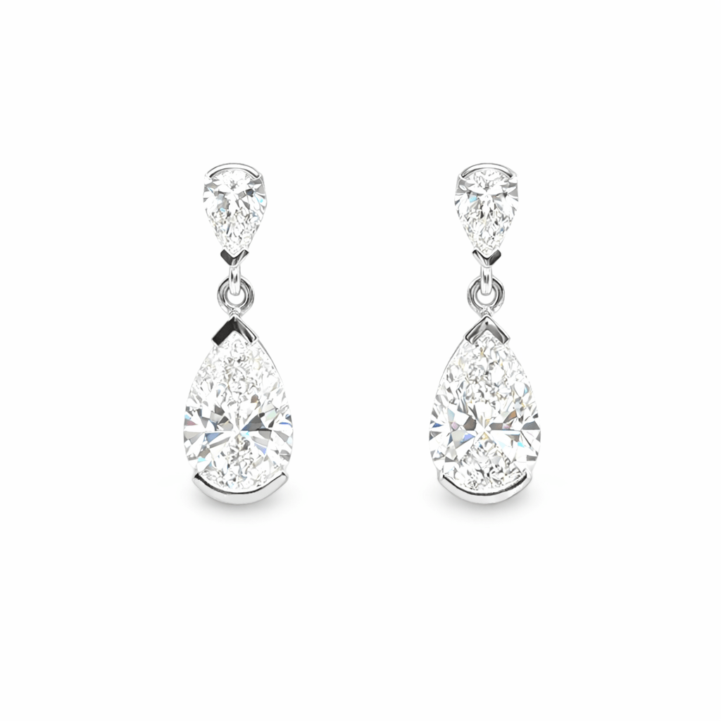 9ct White Gold Pear Cut Lab Grown Diamond Drop Earrings – 2.74ct TDW - Diamond Lab Boutique