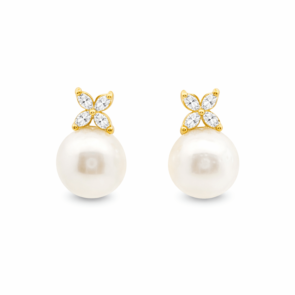 9ct Yellow Gold South Sea Pearl & Marquise Lab Grown Diamond Drop Earrings – 0.20ct TDW - Diamond Lab Boutique
