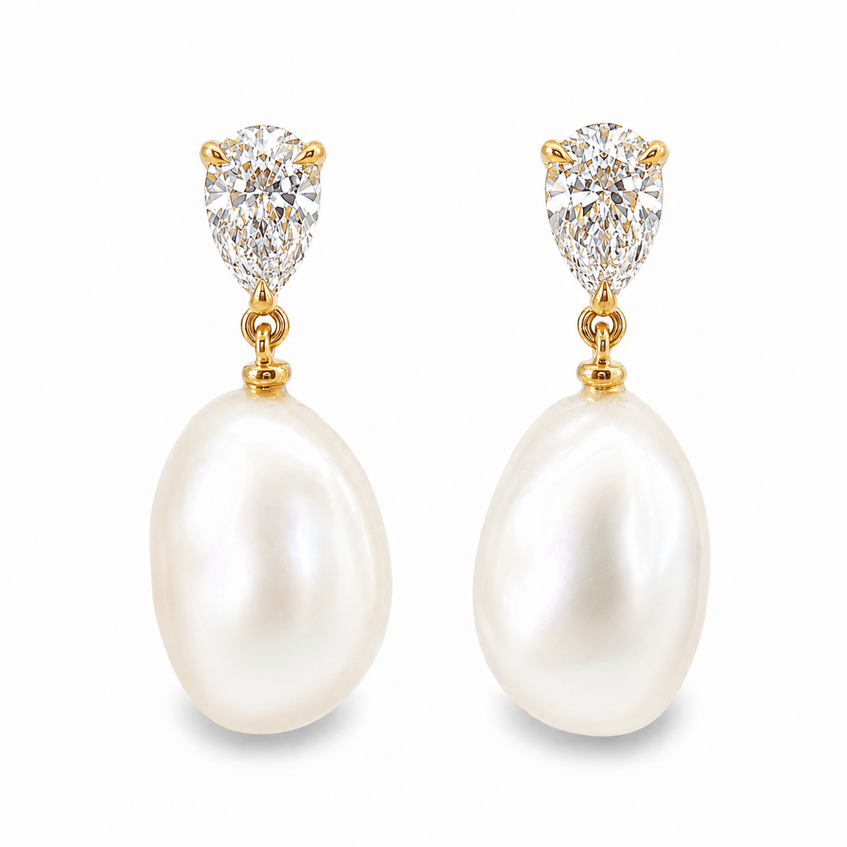 9ct Yellow Gold Pear Cut Lab Grown Diamond & Keshi Pearl Drop Earrings – 1.14ct TDW - Diamond Lab Boutique