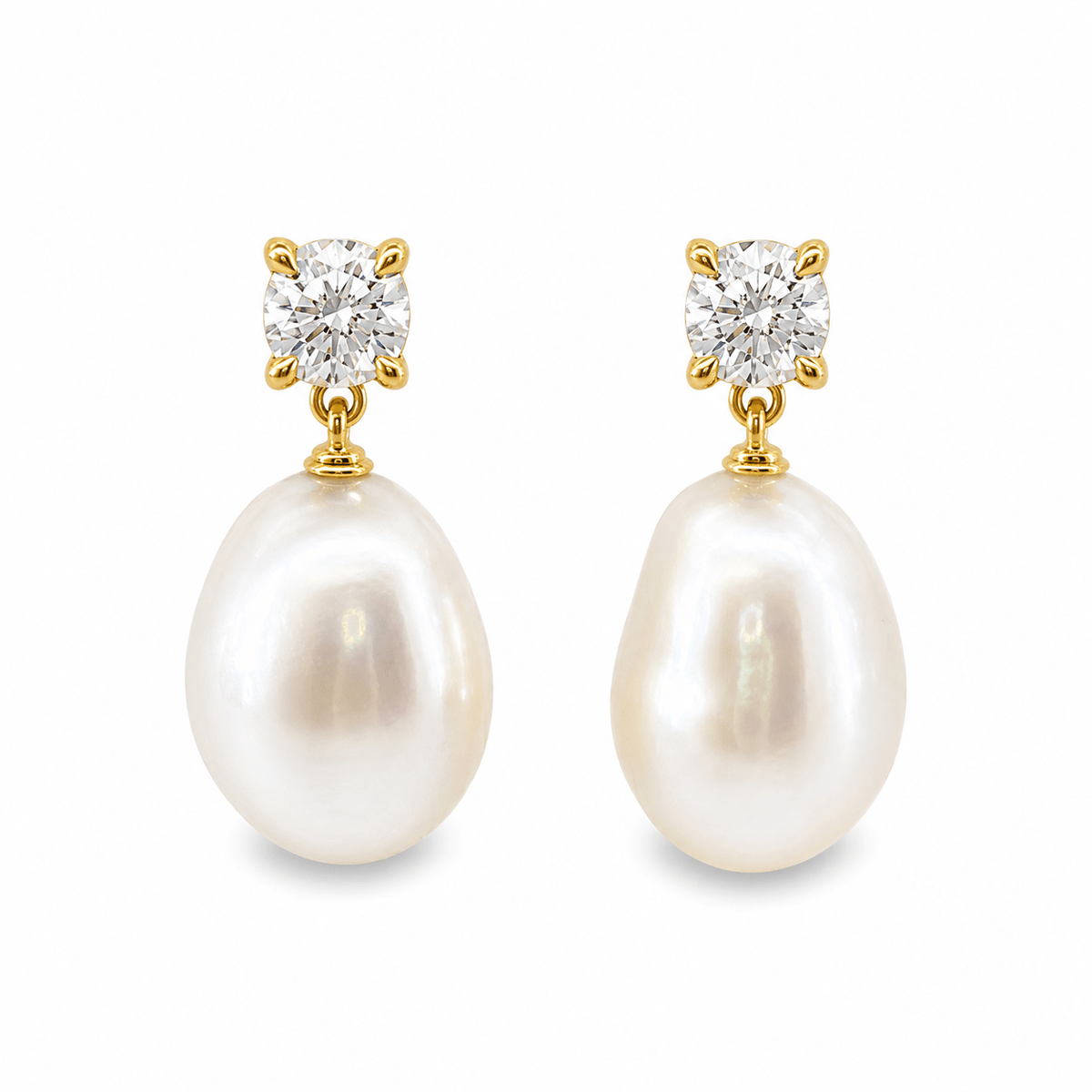 9ct Yellow Gold Round Lab Grown Diamond & Keshi Pearl Drop Earrings – 1.00ct TDW - Diamond Lab Boutique