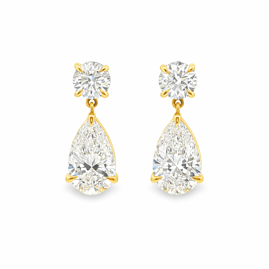 9ct Yellow Gold Round & Pear Cut Lab Grown Diamond Drop Earrings – 8.09ct TDW - Diamond Lab Boutique
