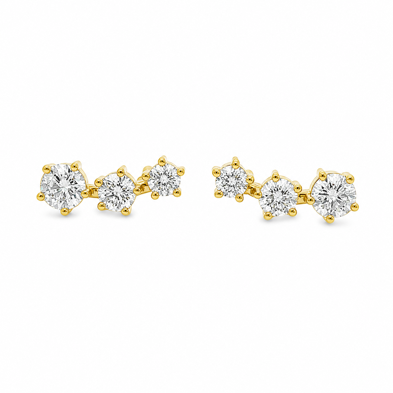 9ct Yellow Gold Round Lab Grown Diamond Trilogy Stud Earrings – 1.15ct TDW