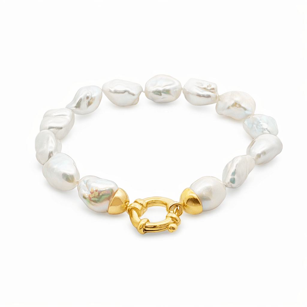 9ct Yellow Gold Keshi Pearl Bracelet – 19cm - Diamond Lab Boutique