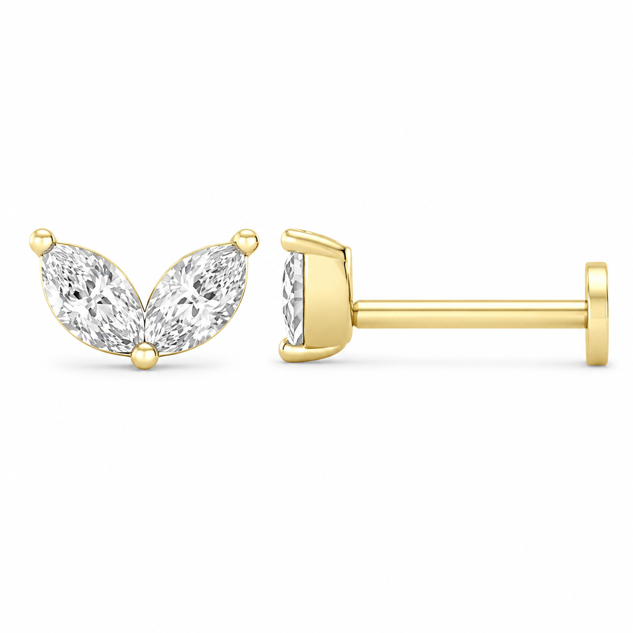 9ct Yellow Gold Marquise Cut Lab Grown Diamond Flat Back Stud Earring – 0.12ct TDW