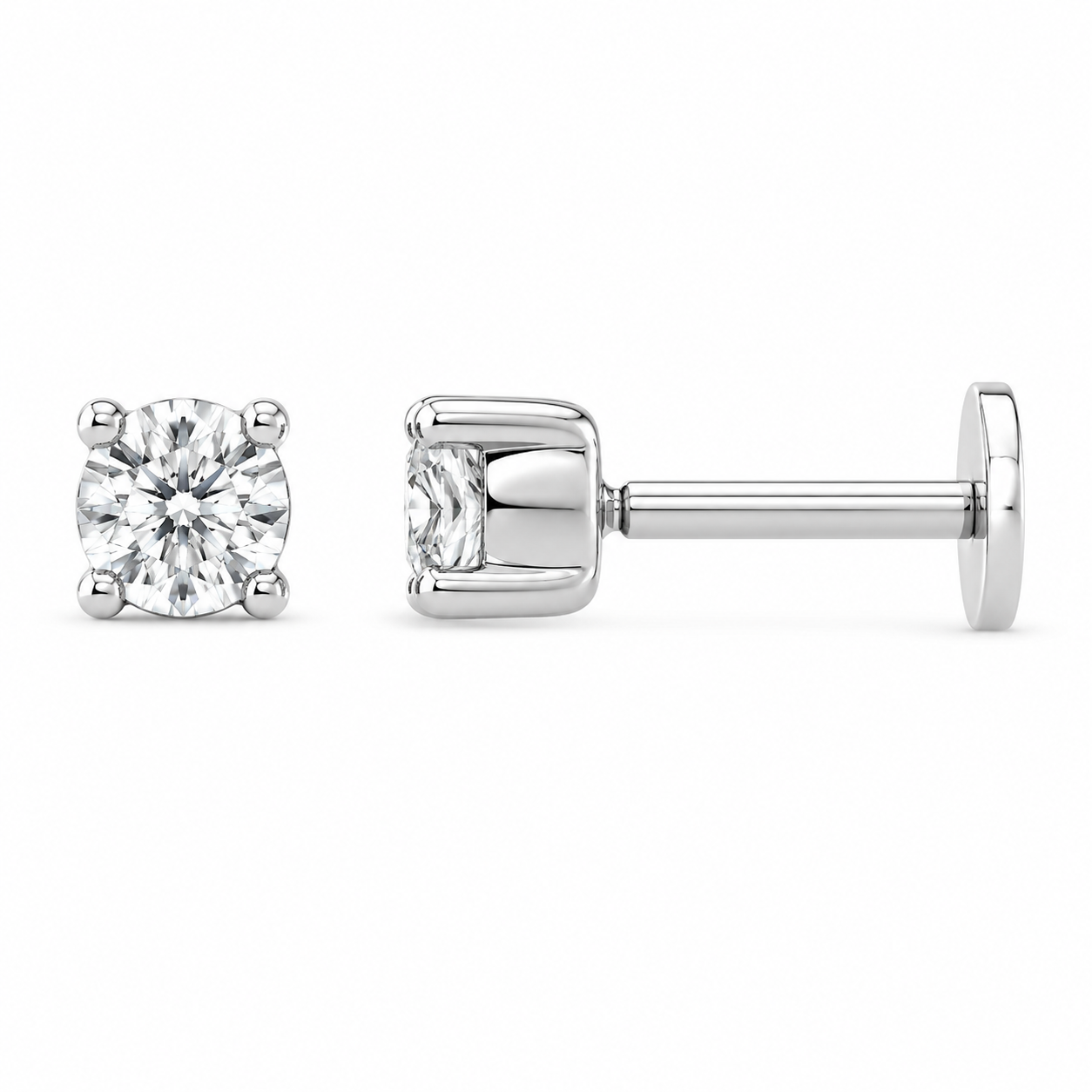 9ct White Gold Round Lab Grown Diamond Flat Back Stud Earring – 0.05ct TDW