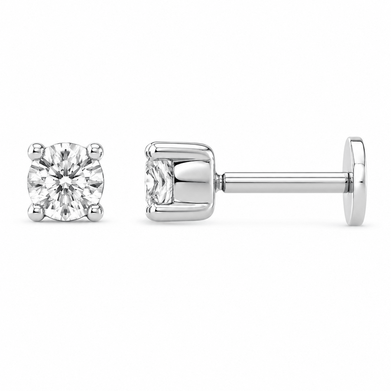 9ct White Gold Round Lab Grown Diamond Flat Back Stud Earring – 0.05ct TDW - Diamond Lab Boutique