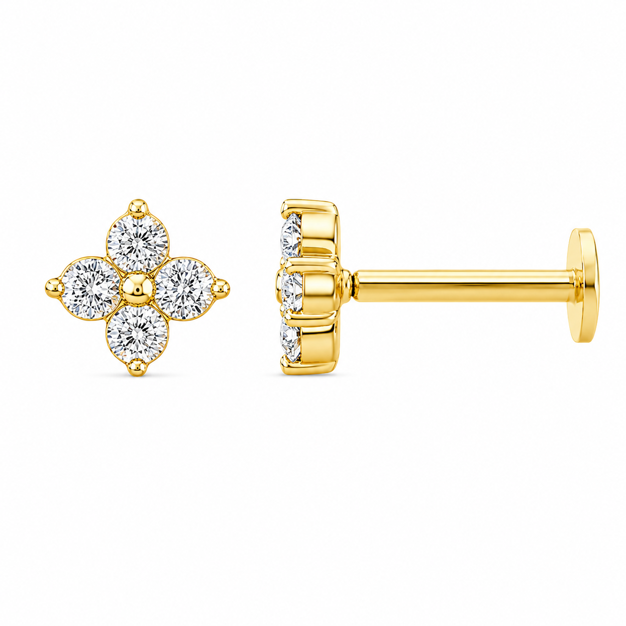 9ct Yellow Gold Lab Grown Diamond Flower Flat Back Stud Earring – 0.03ct TDW