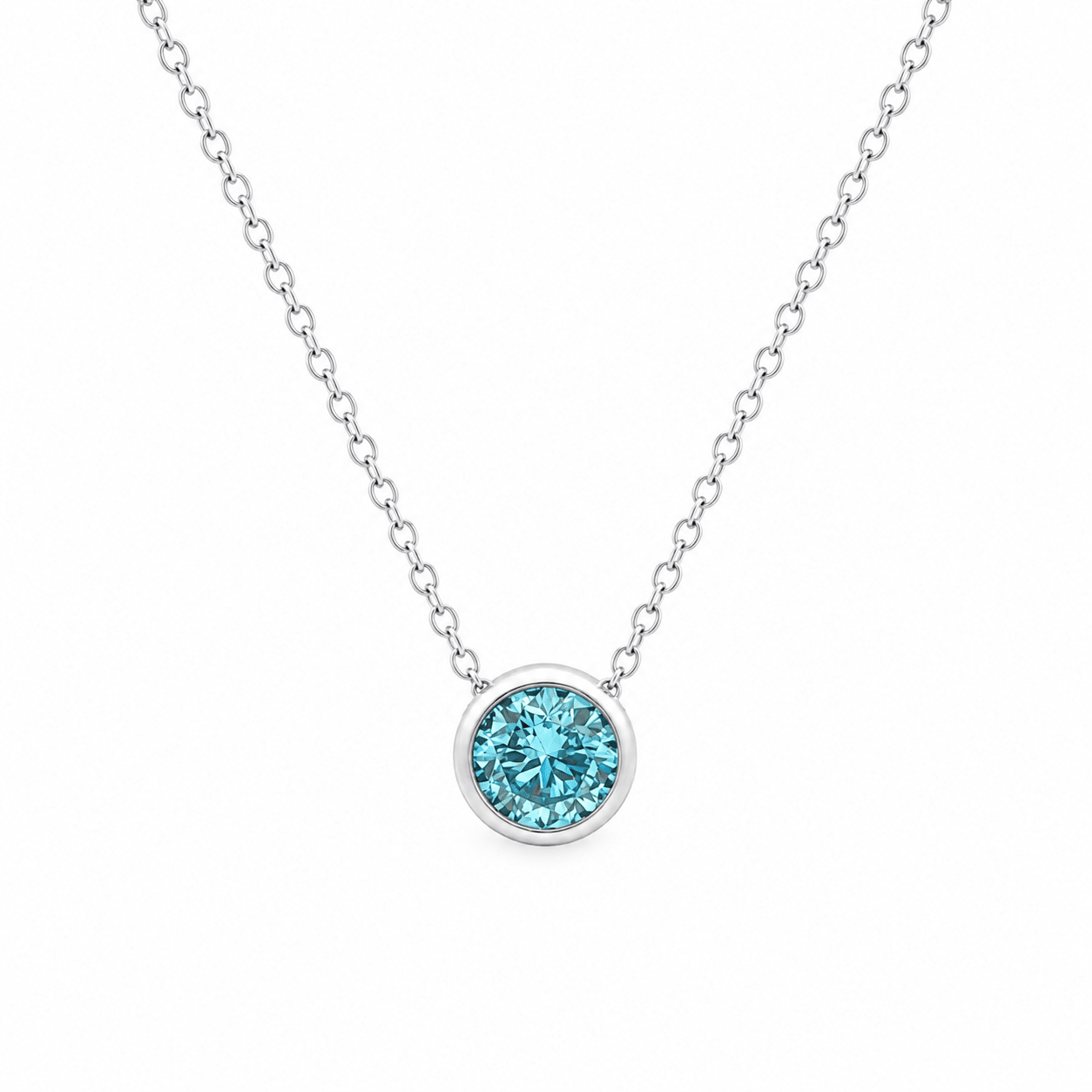 9ct White Gold Bezel Set Round Blue Lab Grown Diamond Slider Necklace – 0.60ct TDW - Diamond Lab Boutique