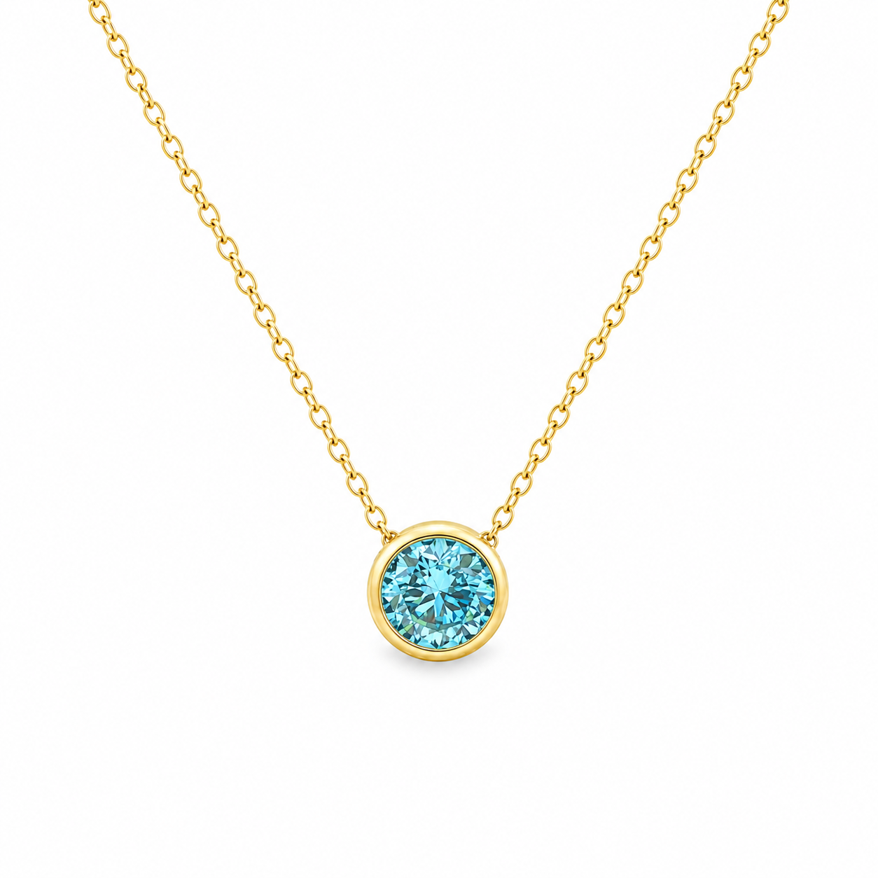 9ct Yellow Gold Bezel Set Round Blue Lab Grown Diamond Slider Necklace – 0.60ct TDW