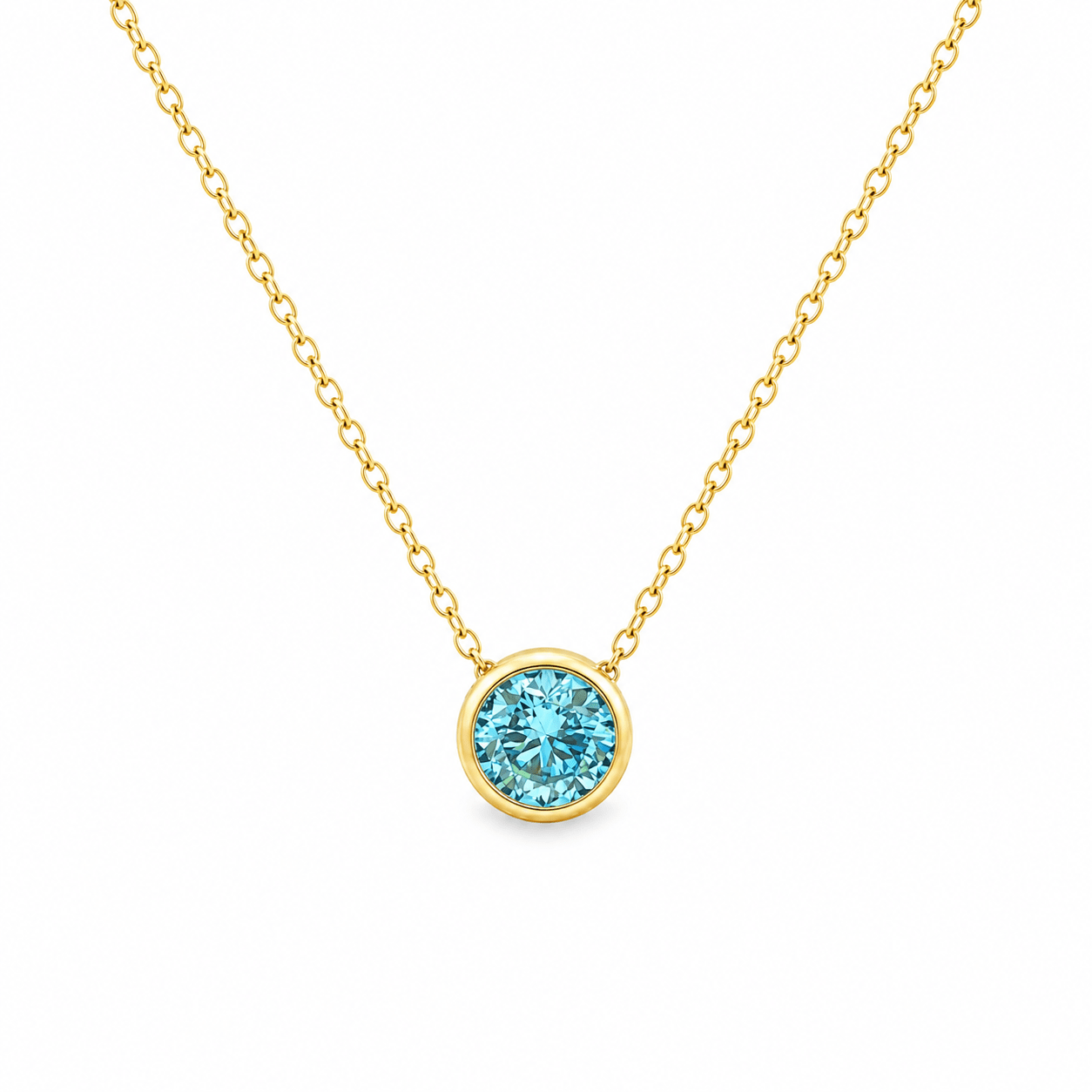 9ct Yellow Gold Bezel Set Round Blue Lab Grown Diamond Slider Necklace – 0.60ct TDW - Diamond Lab Boutique