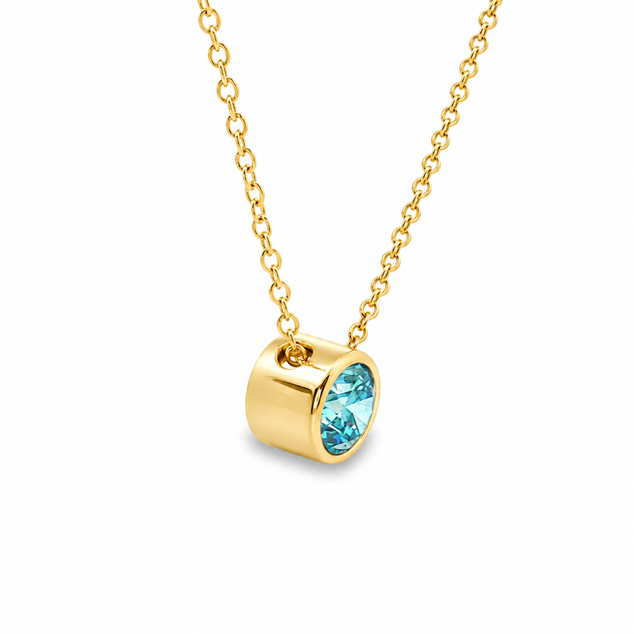 9ct Yellow Gold Bezel Set Round Blue Lab Grown Diamond Slider Necklace – 0.60ct TDW
