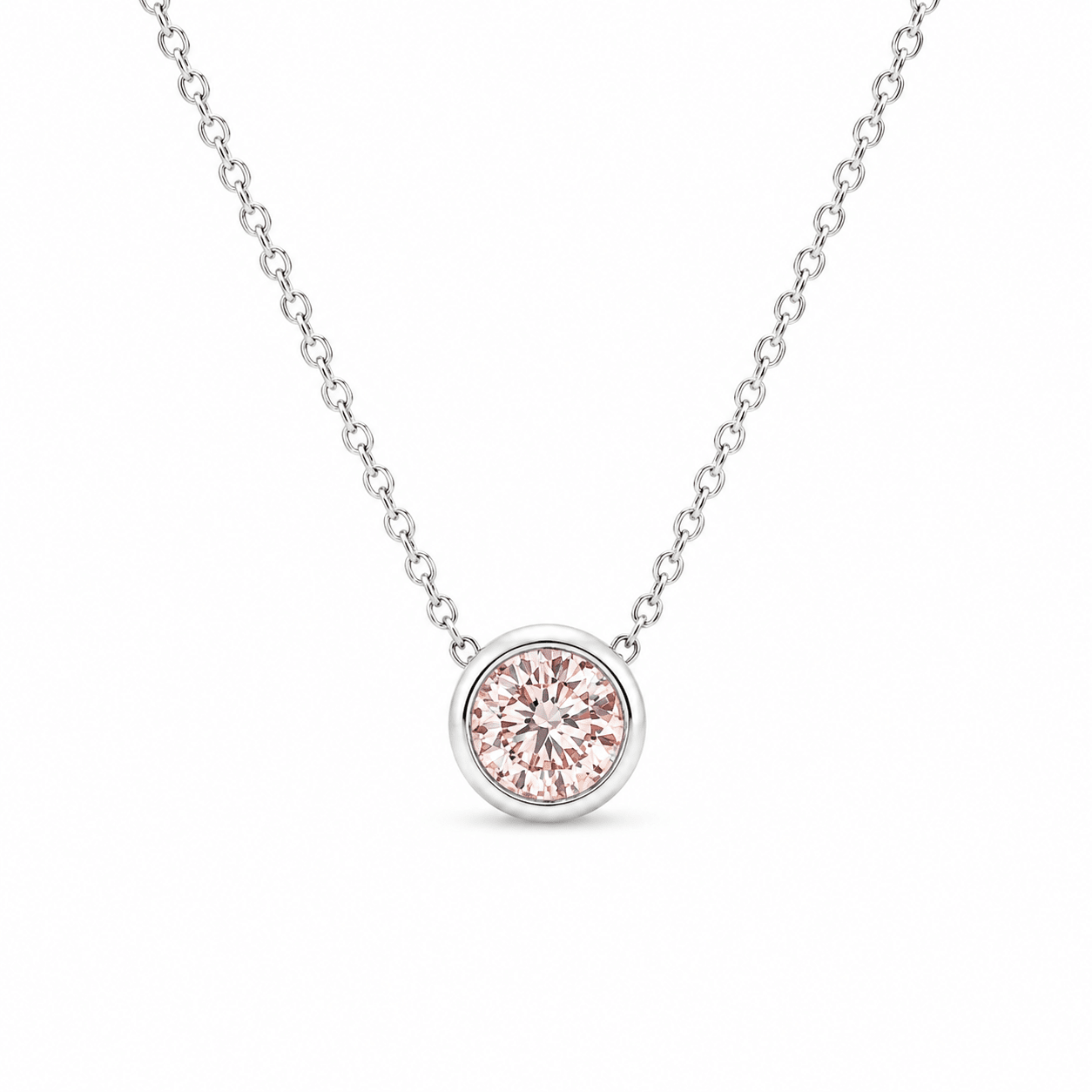 9ct White Gold Bezel Set Round Pink Lab Grown Diamond Slider Necklace – 0.63ct TDW - Diamond Lab Boutique