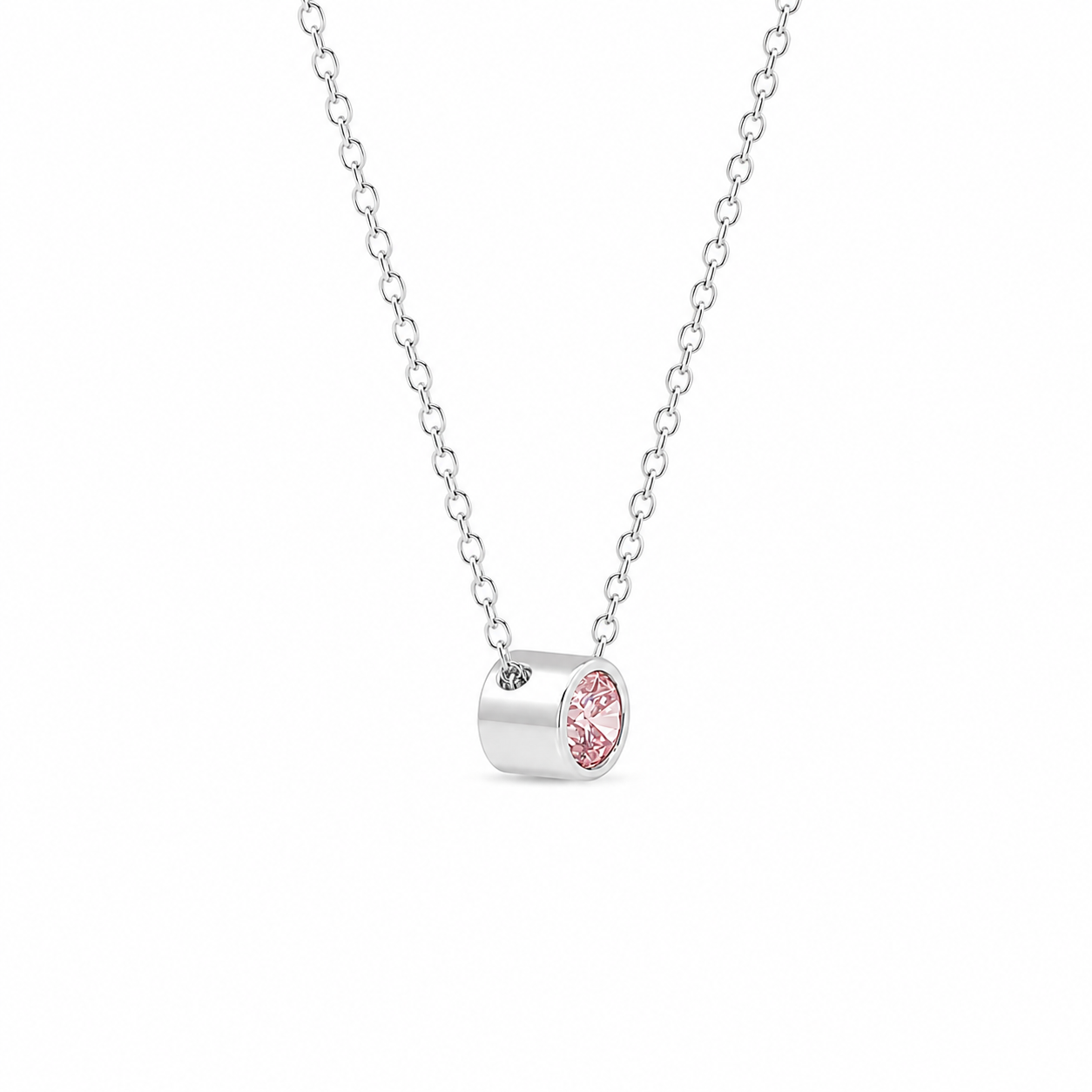 9ct White Gold Bezel Set Round Pink Lab Grown Diamond Slider Necklace – 0.63ct TDW